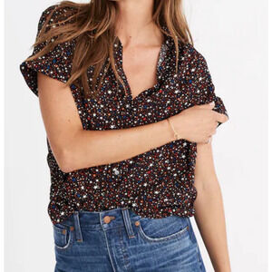 Madewell Stars Print Button Down Central Shirt Size XXS / XS Black Red Oversize